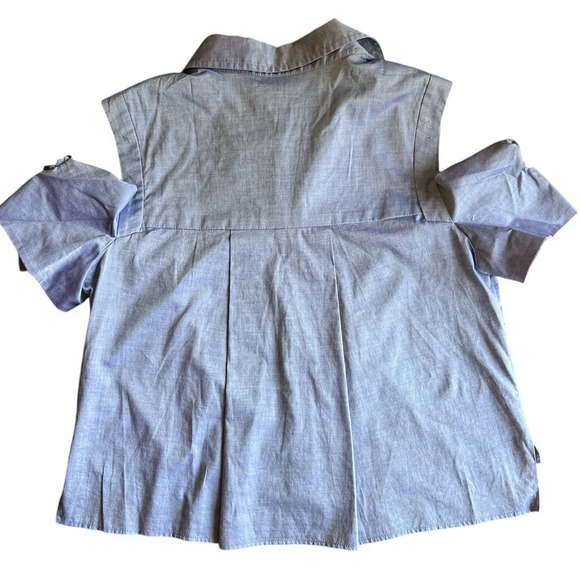 Milly Cold Shoulder Blue Shirt with Bow Short Sleeves – Women’s Size 6 - Picture 2 of 4